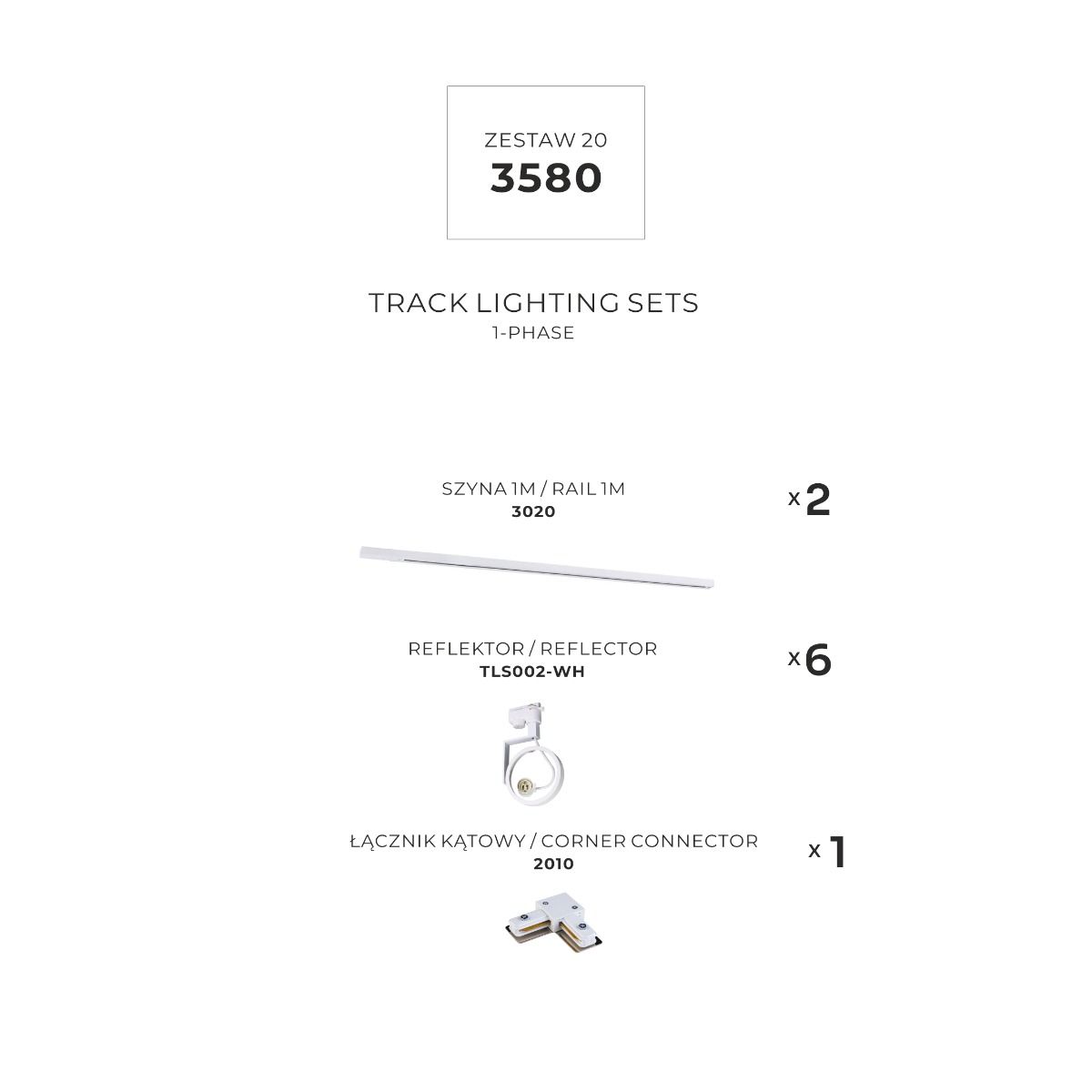 3580 Zestaw 20 szynoprzewody  WHITE jednoobwodowy